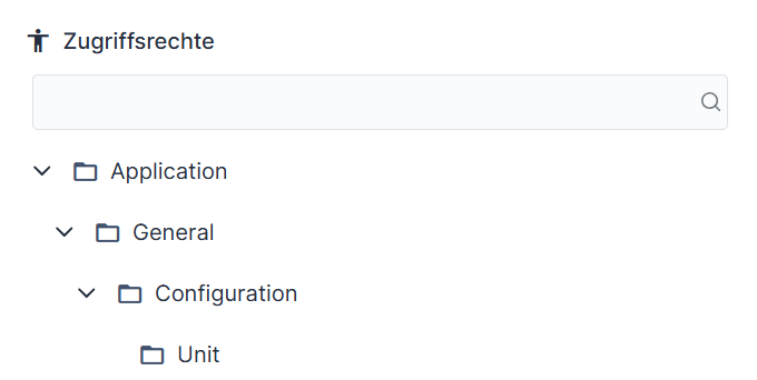 Hierarchische Ansicht zur Konfiguration von Zugriffsrechten bis zur Ebene 'Unit', illustrierend das Prinzip der Effizienzsteigerung durch korrekte Berechtigungsvergabe.