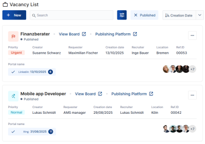 Screenshot von mehreren Stellenausschreibungen